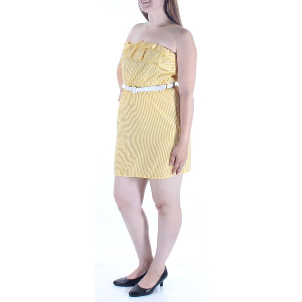 ROLY POLY Womens Yellow Striped Sleeveless Above The Knee Dress Size: L